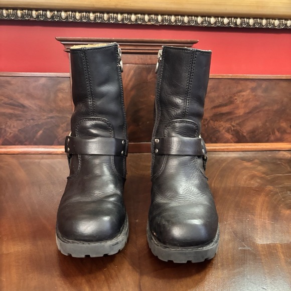 Harley Davidson Women's Black Leather Harness Boots Size 7 Moto Biker Zip - Picture 2 of 9